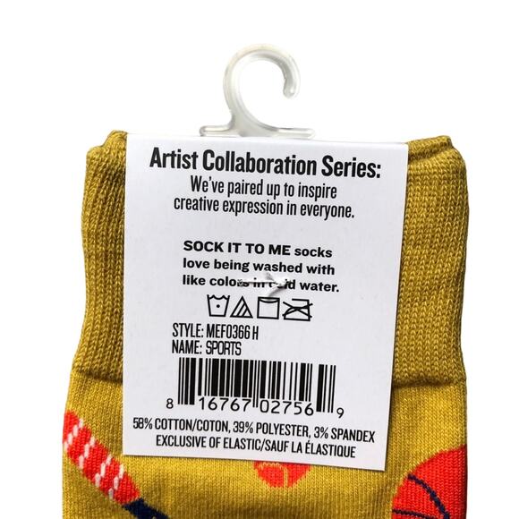 Sock It To Me Artist Colab Ryan Bubnis Yellow Blue Sports Novelty Crew Socks - Picture 3 of 7